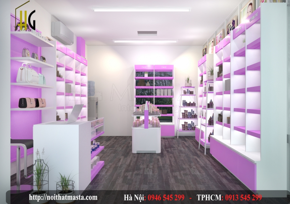 Thiết kế nội thất cửa hàng mỹ phẩm sang trọng và nữ tính